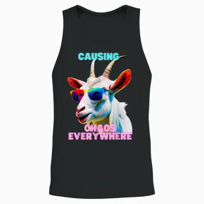 Causing Chaos Everywhere, Exciting, Funny Crazy Goat Unisex Tank Top - Black