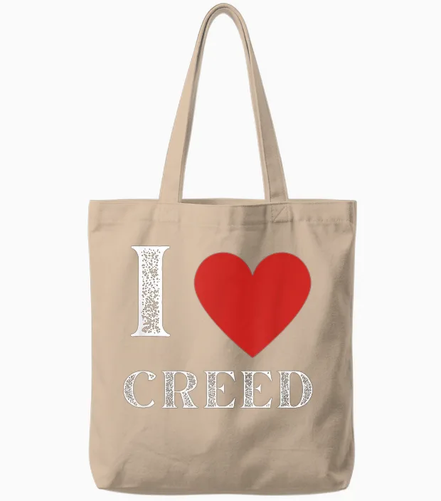 Vintage I Heart Creed First Name Personalized I Love Creed Tote Bags in Natural
