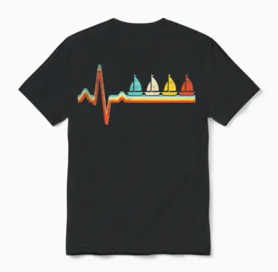 Sailing Retro Heartbeat Unisex T-Shirt - Black