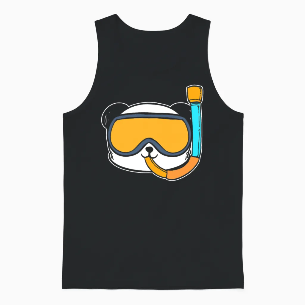 Panda Snorkel Diver Gift Unisex Tank Top in Black