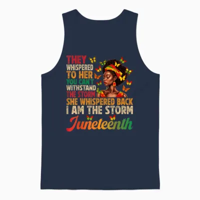 Juneteenth Shirts Women I Am the Storm Black Freedom 1865 Unisex Tank Top - Navy