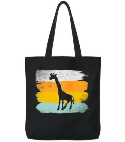 Giraffe Retro Tote Bags - Black