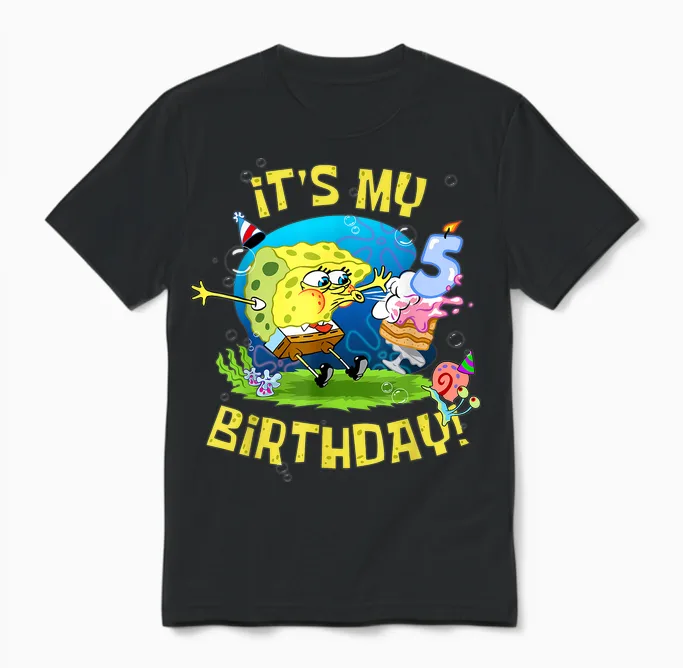 Mademark X Spongebob Squarepants - Spongebob It's My 5th Birthday Cake B-Day Kids Spongebob Unisex T-Shirt in Black