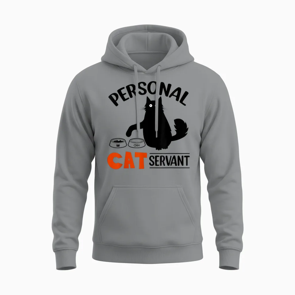 Funny Black Cat Personal Cat Servant Unisex Hoodie in Sport Grey