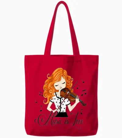 Violoniste Fille Dessin Animé Musique Classique Folk Tote Bags - Red