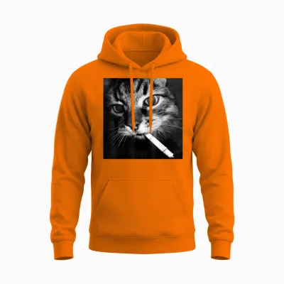 Cigarette Kitten Funny Smoking Cat Meme Stupid Brainrot Unisex Hoodie - Safety Orange