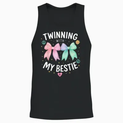 Twinning with My Bestie, Spirit Week Girls Kids Twin Day Bow Unisex Tank Top - Black