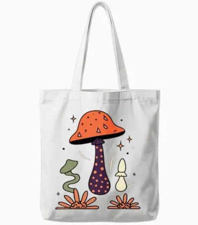 Retro 70s Mushrooms Tote Bags - White