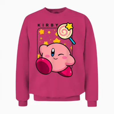 Kirby Lollipop & Stars Big Cute Nintendo Portrait Unisex Sweatshirt - Heliconia
