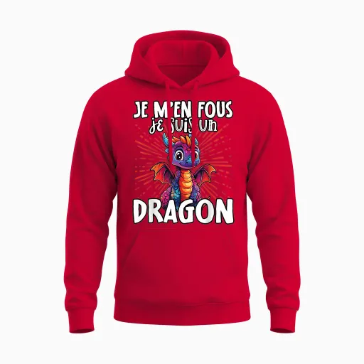 Je M'en Fous Je Suis Un Dragon - Cute Dragon T-Shirt, Black, S Unisex Hoodie in Red