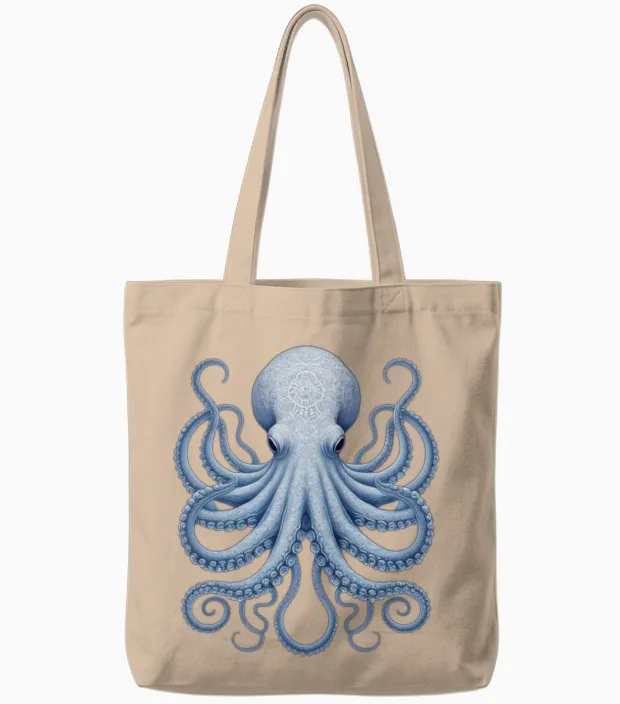 Electric Octopus Tote Bags in Natural