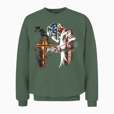 Welder American Flag Mig Tig Welding Faith Cross Christian Unisex Sweatshirt - Military Green