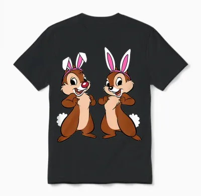 Amazon Essentials Disney Chip 'n' Dale Spring Easter Bunny Ears Unisex T-Shirt - Black