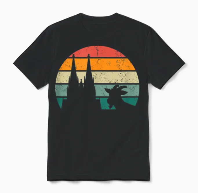 Cologne, My Town! Geißbock with Cathedral and Moon. Cologne Pride T-Shirt, Black Unisex T-Shirt in Black