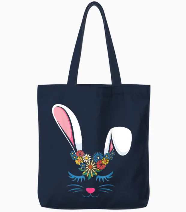 Frohe Ostern, Niedliches Häschen, Mädchen, Damen, Erwachsene, Kinder, Kleinkinder Tote Bags in Navy