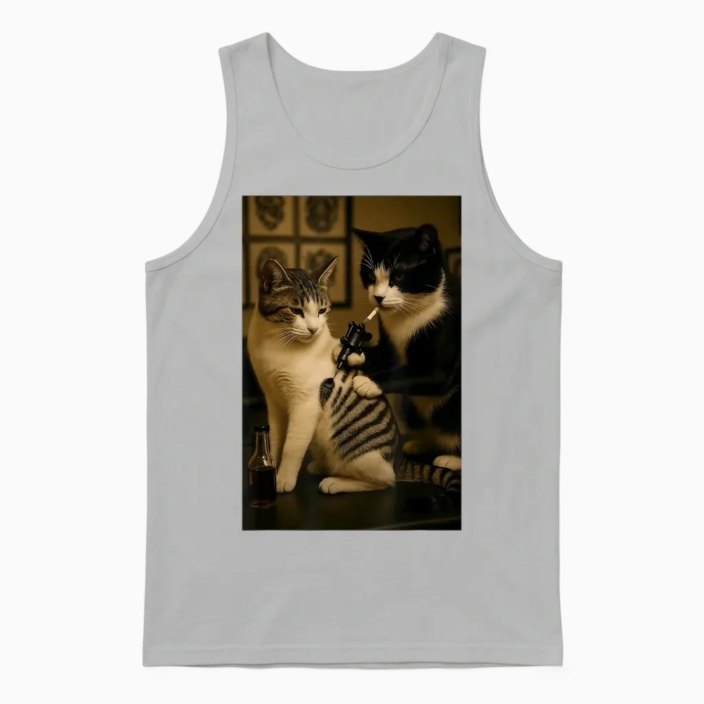 Vintage Cat Smoking Tattoo Inked Kitty Artist Funny Meme Unisex Tank Top in Ash