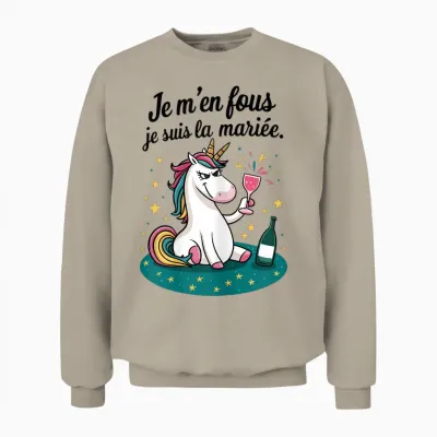 Woman I Don't Care J Am the Bride Bride Evjf Woman Unicorn T-Shirt, White Unisex Sweatshirt - Sand