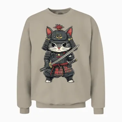 Chat Samouraï Japonais, Guerrier, Anime Et Kawaii, Chaton Ninja T-Shirt Haut De Gamme Unisex Sweatshirt - Sand