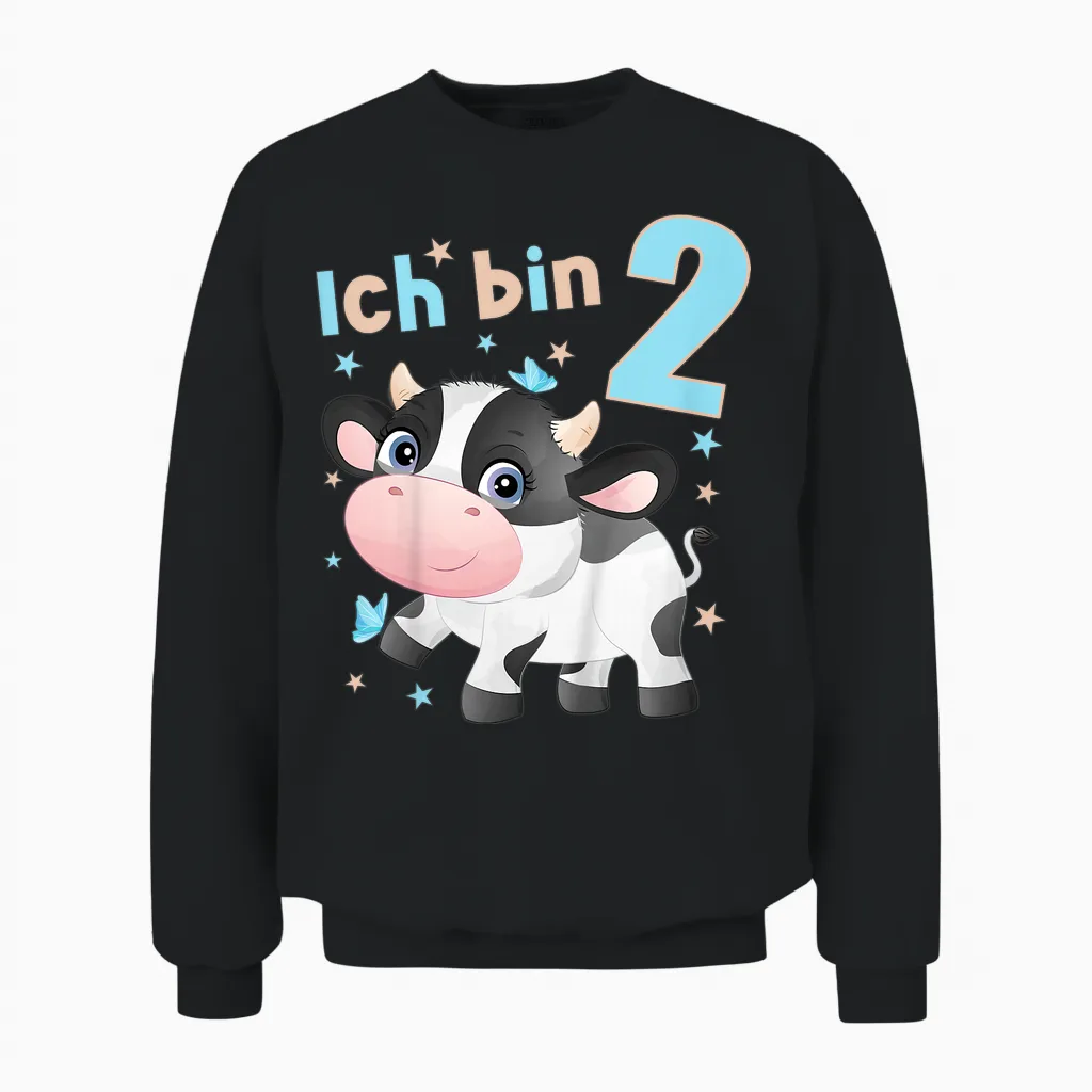 2 Jahre Alt Ich Bin 2 Kühe Kuh Kälbchen 2. Geburtstag Unisex Sweatshirt in Black