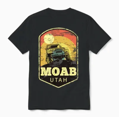 Moab Utah Jeep | Moab Utah Jeep Vintage Sunset Unisex T-Shirt - Black
