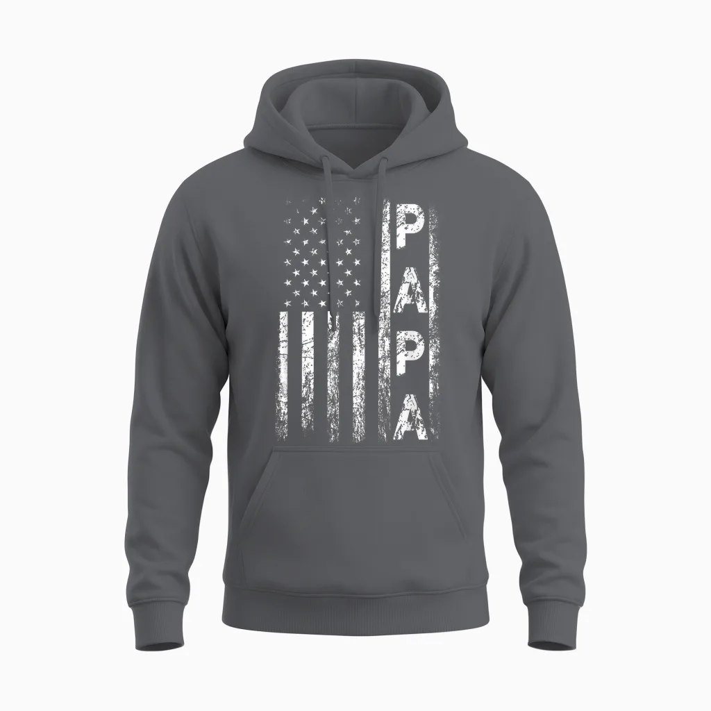 Papa Vintage American Flag Father's Day 4th of July Grandpa Unisex Hoodie in Charcoal