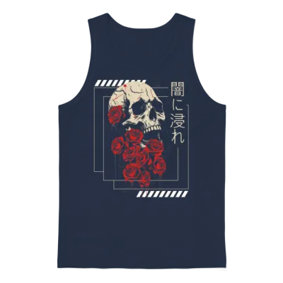Skull Grunge Aesthetic Roses Japanese Gothic Soft Unisex Tank Top - Navy