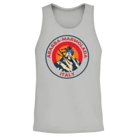 Vintage Skiing in Arabba-Marmolada Italy Sunset Unisex Tank Top - Ash – 2