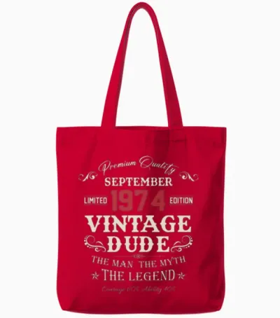 September 1974 Vintage Birthday Present Tote Bags - Red