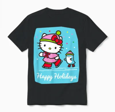 Hello Kitty Happy Holiday Ice Skating Unisex T-Shirt - Black