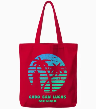 Cabo San Lucas Lighthouse Seagulls Palms Souvenir Tote Bags - Red