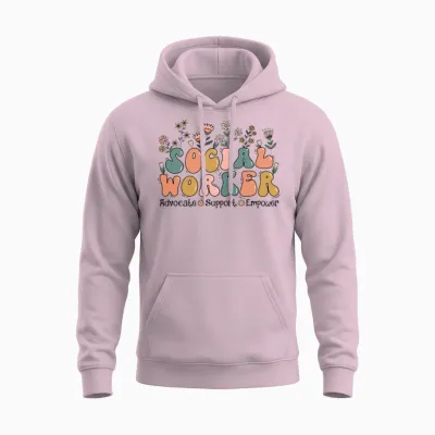 Social Worker Floral Retro Unisex Hoodie - Light Pink