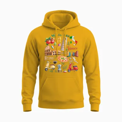 Rome Venice Pisa Italy Souvenir Soccer Pizza Unisex Hoodie - Gold