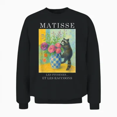 Matisse with Raccoon, Famous Art Painting, Aesthetic Art Unisex Sweatshirt - Black