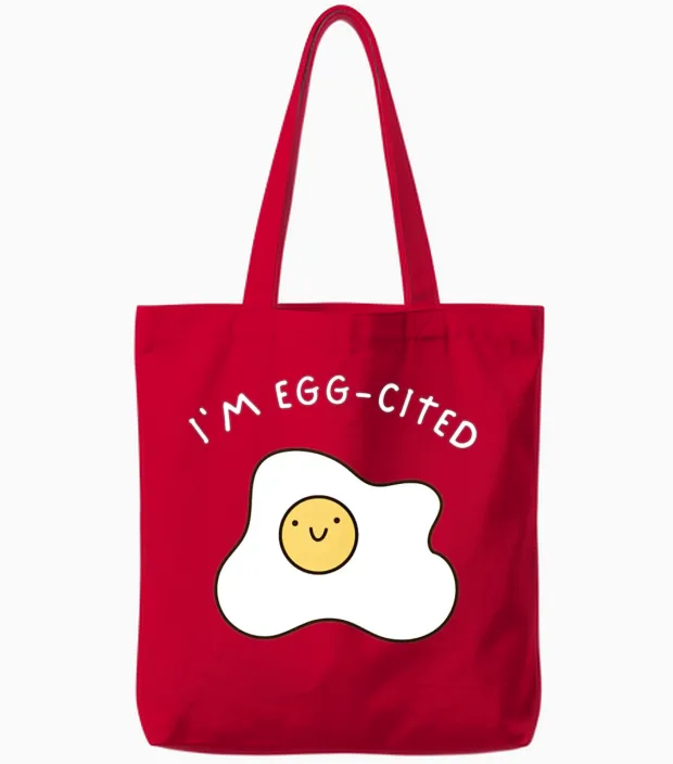I'm Egg-Cited Funny Cute Double Meaning Gift Tote Bags in Red