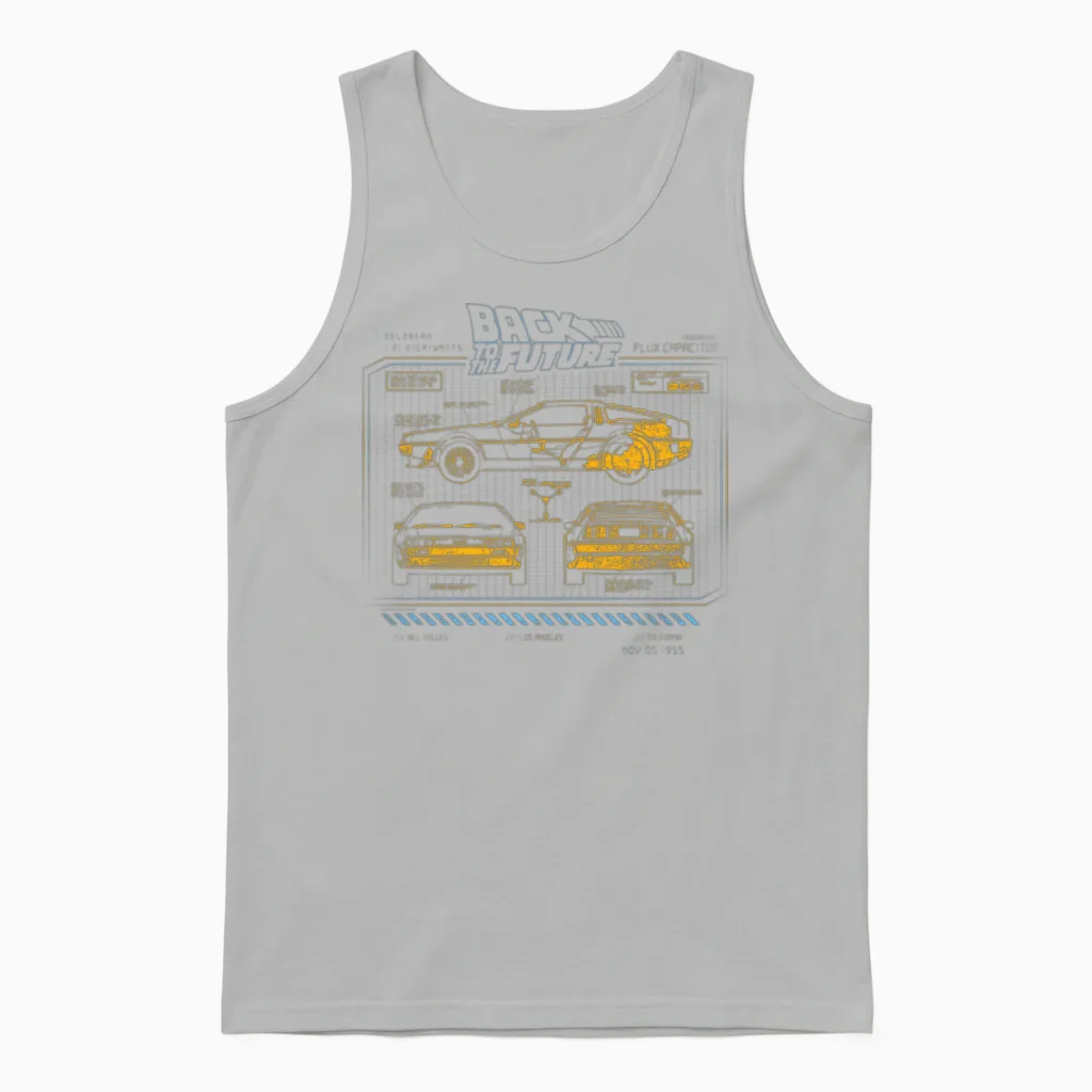 Back to the Future 35th Anniversary Delorean Unisex Tank Top in Ash