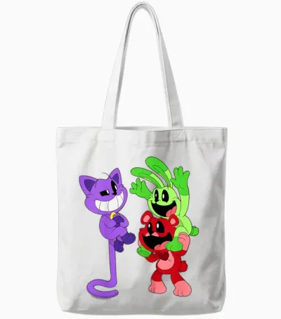 Children's Poppy Playtime Catnap Bobby Bearhug & Hoppy Hopscotch Tote Bags - White