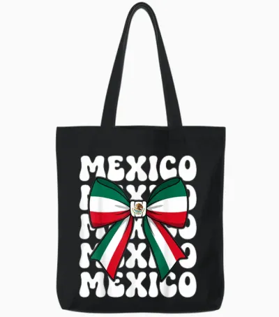 Mexico Coquette Bow Mexico Flag Cute Retro Mexican Girl Tote Bags - Black