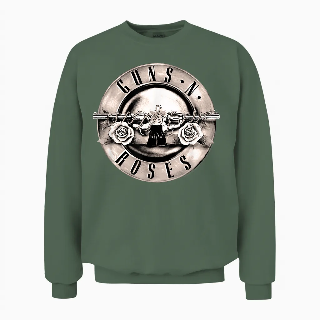 Official Guns N' Roses Vintage Ball Logo Rock Band Music Unisex Sweatshirt in Military Green