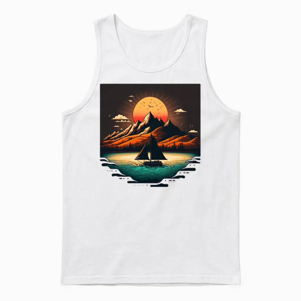 Retro Sunset Summer & Beach Unisex Tank Top in White