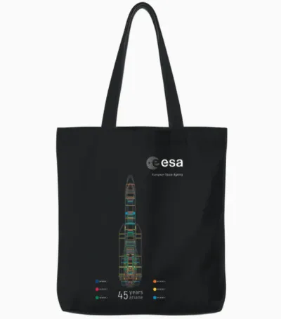 Esa European Space Agency 45 Years Ariane 1-6 Rocket 1979-2024 Tote Bags - Black