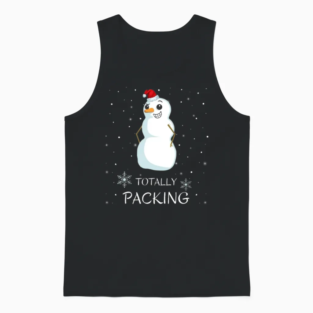 Christmas Men's Snowman Saying Totally Packing Unisex Tank Top in Black
