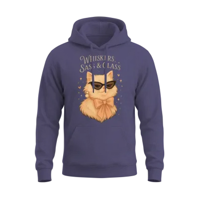 Whiskers, Sass & Class - Persian Cat Art Unisex Hoodie - Heather Sport Dark Navy