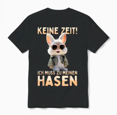 T-Shirt with German Text "hase Kaninchen Bunny Keine Zeit Ich Muss Zu Meinen Hasen, Black Unisex T-Shirt - Black