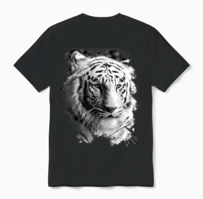 White Tiger Head Wild Portrait Large Cat Animal T-Shirt, Black, S Unisex T-Shirt - Black
