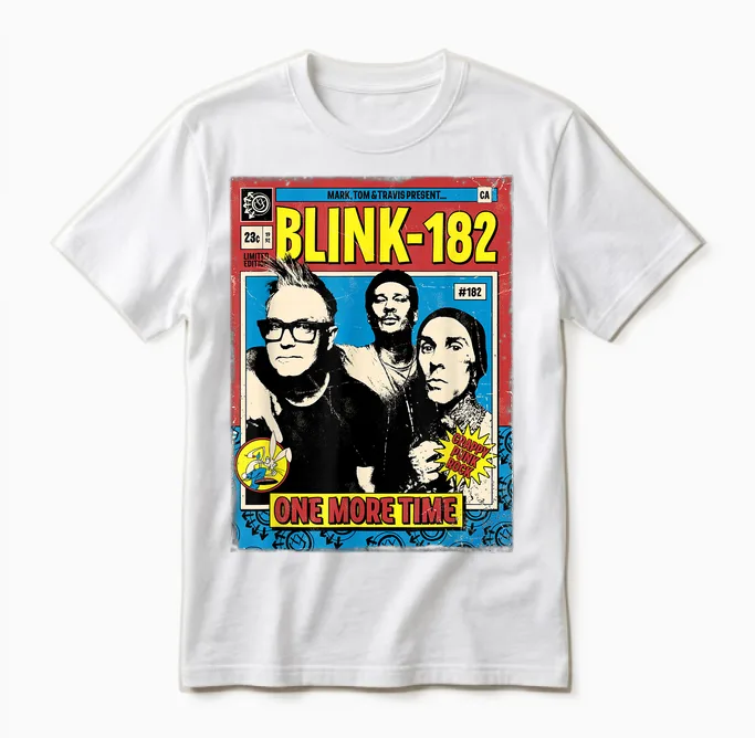 Official Blink-182 One More Time Comic Unisex T-Shirt in White