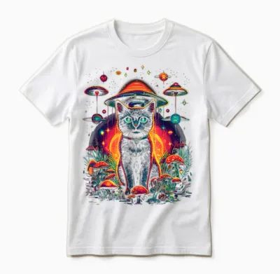 Psychedelische Katze Im Weltraum Trippy Alien Galaxy Visual Unisex T-Shirt - White