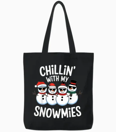 Chillin with My Snowmies Funny Snowman Christmas Kids Boys Tote Bags - Black