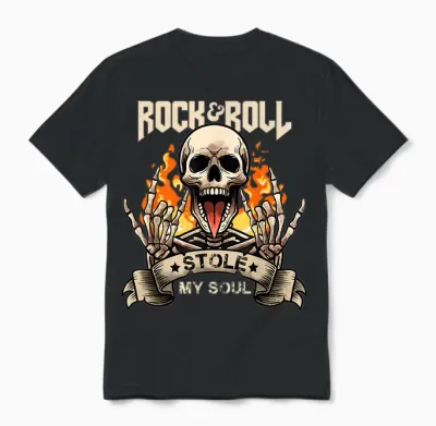 Rock & Roll Concert Retro Vintage Rock and Roll Stole My Soul T-Shirt, Black, S Unisex T-Shirt - Black