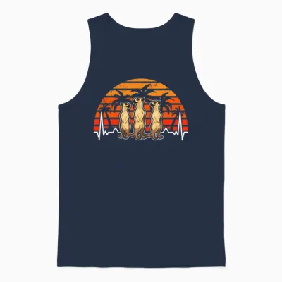 Meerkat Heartbeat Retro Unisex Tank Top - Navy