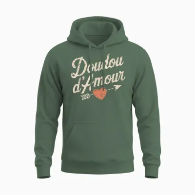 Doudou D'amour Valentine's Day Gift Cute Romantic T-Shirt, Black, S Unisex Hoodie - Military Green